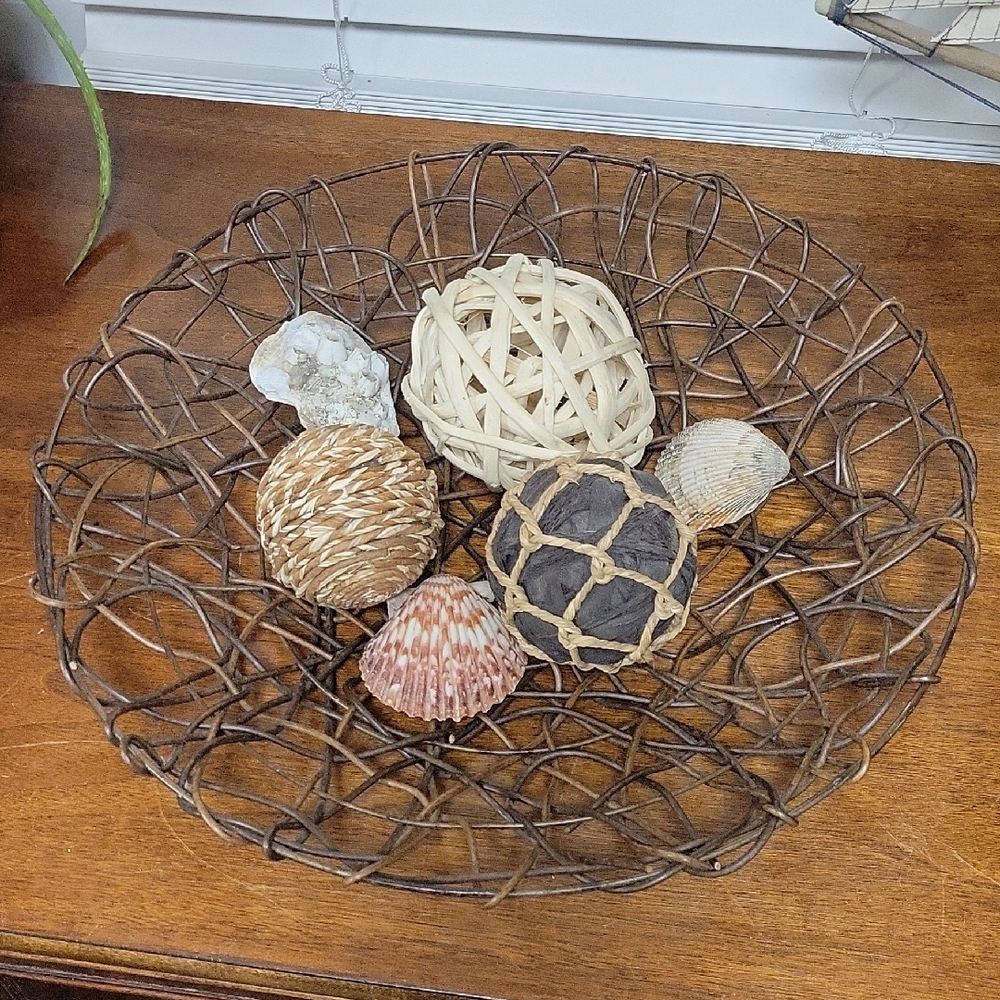Decorative Woven Basket with Shell Accents (0005)